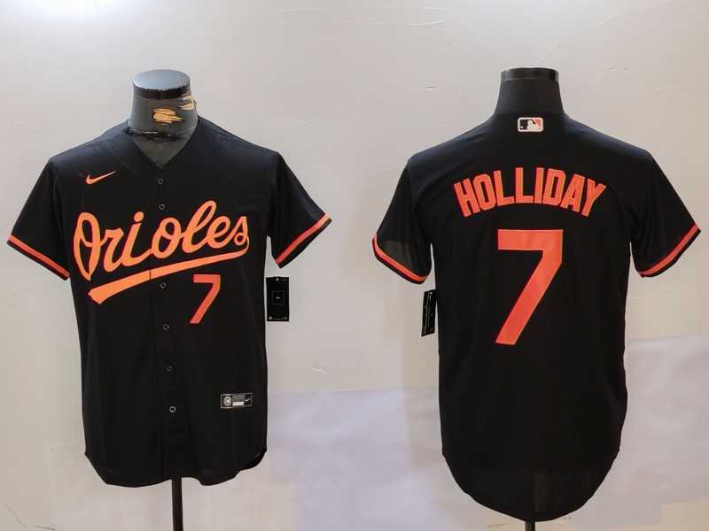 Mens Baltimore Orioles #7 Jackson Holliday Number Black Cool Base Jersey->baltimore orioles->MLB Jersey